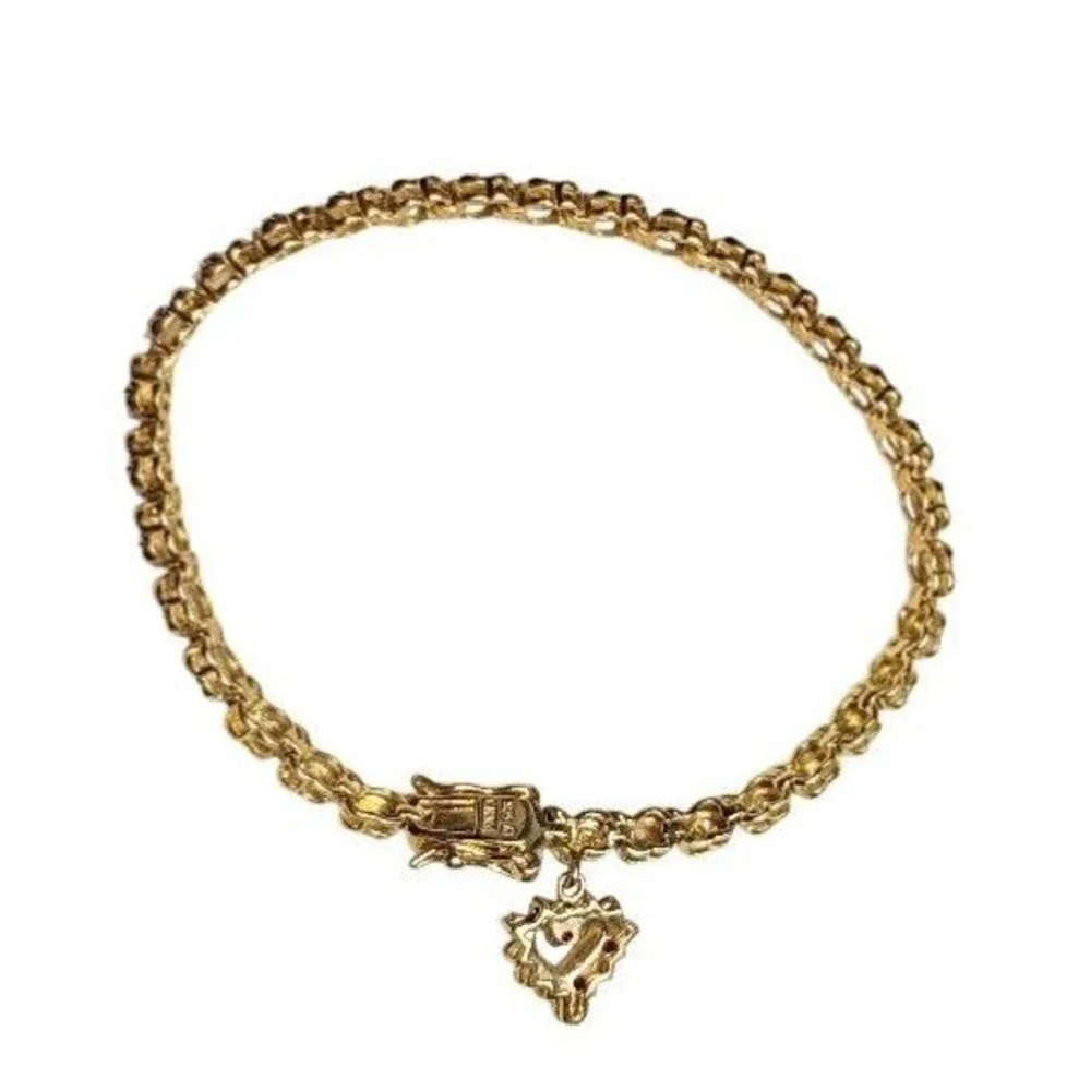 Ruby Diamond Heart Pendant Gold Vermeil Sterling Silver Tennis Bracelet 7.5